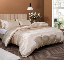 5 Pieces Satin Duvet Cover King Size Set Luxury Silky Like Taupe Duvet Cover