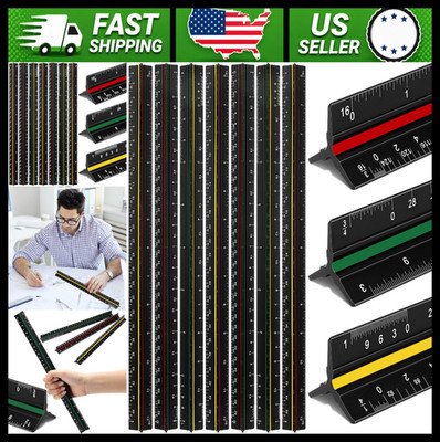Architectural Scale Ruler Set 12'' Aluminum Imperial Measurements 10 Pc