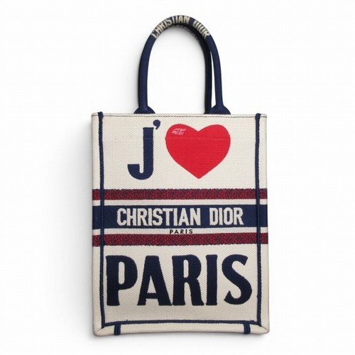 Christian Dior Vertical Book Tote Canvas White Navy Red Ladies