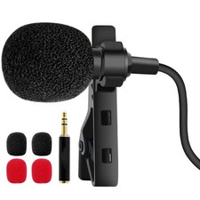 Lavalier Recording Microphone Clip Mic for Pc Mobile Devices Black