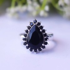 Pear Cut Black Onyx Ring: 925 Sterling Silver Band, Unisex Design