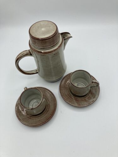 Vintage Creigiau Studio Pottery Wales Coffee/Tea Pot 2 Cups & Saucer Set - Picture 2 of 13