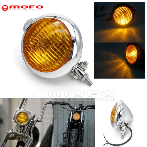 Cafe Racer Retro Front Headlight H4 Bulb For Harley Honda Yamaha Custom Chrome 