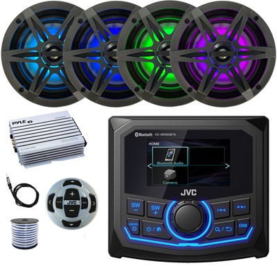 JVC KD-MR305BTS Receiver, Remote, 4x 6.5'' Speaker w/Charcoal Grille, Amp, Extras