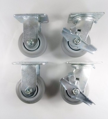 4'' x 2'' Non-Marking Rubber Caster(Flat) - Rigid (2EA) & Swivel with Brake (2EA)