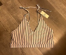teal and white striped bikini top size large