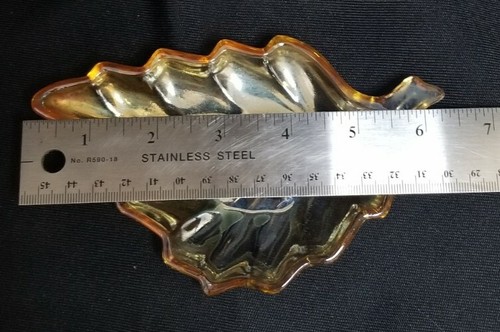 2 Pc Vintage Marigold Iridescent Depression Carnival Glass Leaf Candy Nut Dish - Picture 7 of 9