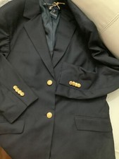 Brooks Brothers Loro Piana Women 12 Navy Gold Button Up 100 Wool Jacket Blazer