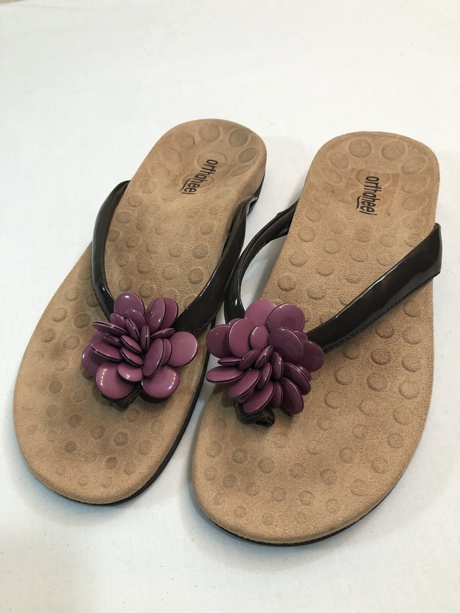 Orthaheel Vionic Size Fleur Brown Purple Flower Flip Flops - Main Image