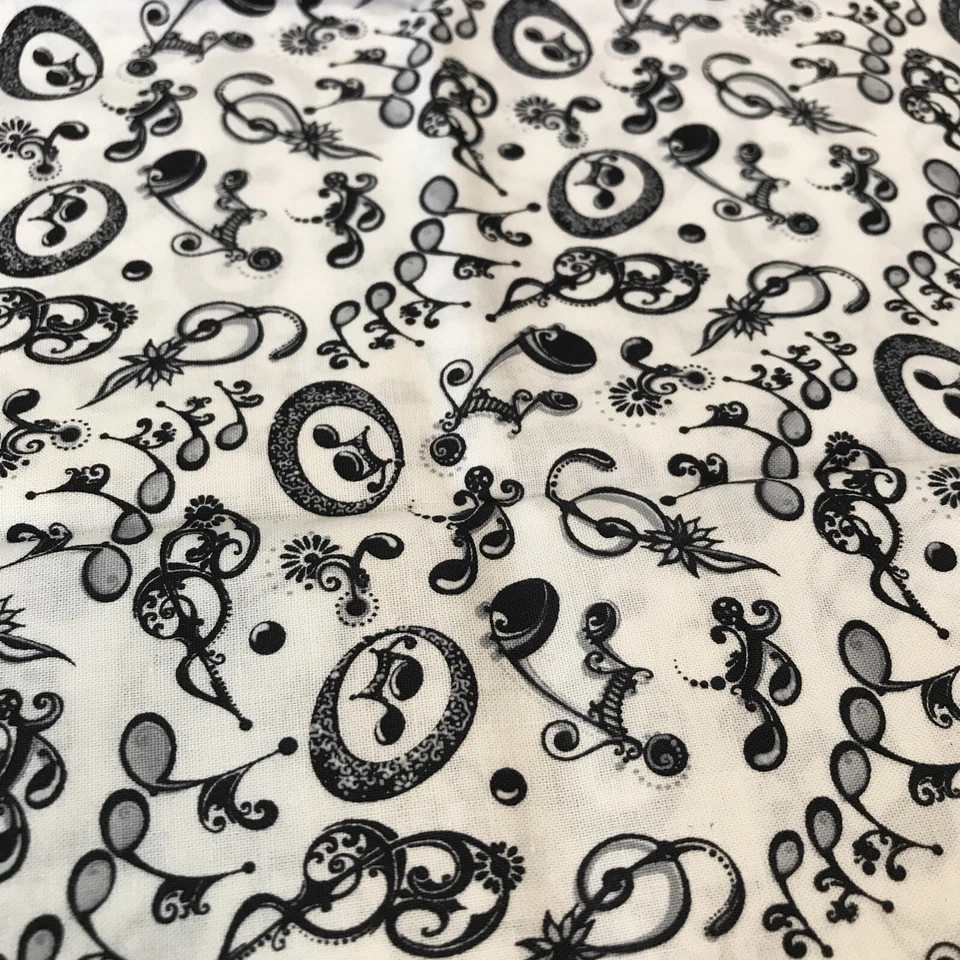 Dancing Music Note Fabric Black & White Nicole Denise Designs 42" X 20" - Image 3 of 4