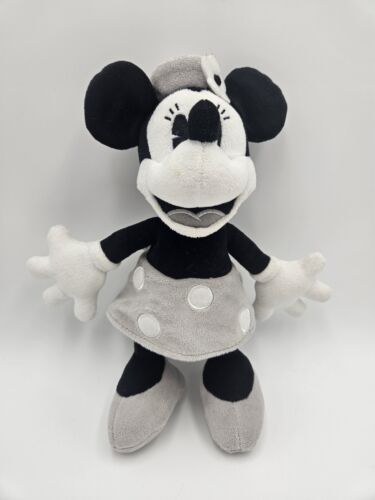 NWT Disney Parks Minnie Mouse Steamboat Willie 9" Soft Plush Toy Black & White