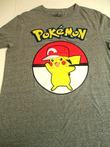 Pokemon Pikachu Pokeball Men's Large Anime Gray Cotton Blend Tee Shirt NEW O/S - Picture 3 of 5