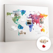 Tableau d'affichage Tableau en liège Punaises 140x100 Carte du monde à l'aquarel
