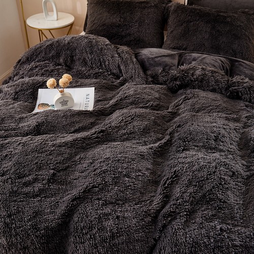 5 Pcs Plush Shaggy Duvet Cover Luxury Ultra Soft Crystal Velvet Bedding Set - Picture 8 of 41