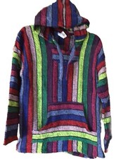 Boho Hoodie Sweatshirts Mexican Poncho Native American Surf Beach Hippie Multi L