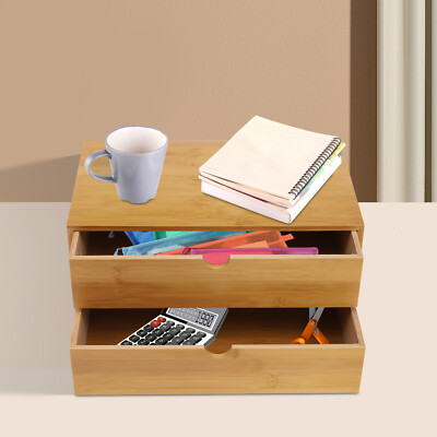 Mini Tischorganizer Schreibtisch Box mit 2 Schubladen,aus Natürlichem Bambus