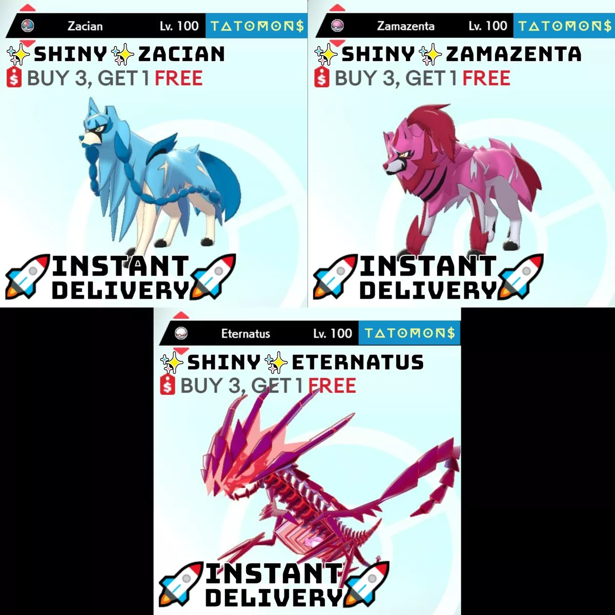 Shiny 6IV Eternatus + Shiny Zacian + Shiny Zamazenta + Shiny