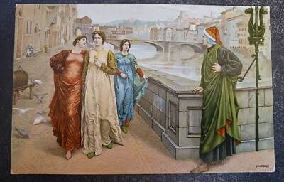 vtg postcard Incontro Di Dante Con Beatrice E. Sborgi unposted art