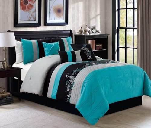 Chezmoi Collection Napa 7-Piece Luxury Leaves Scroll Embroidery Bedding Comfo... - Picture 2 of 6