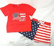 "All American Boy" Patriotic 4th of July Flag T-Shirt Shorts Set - 18-24 Month