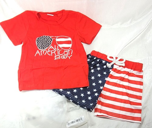 "All American Boy" Patriotic 4th of July Flag T-Shirt & Shorts Set - 18-24 Month - 第 1/3 張圖片