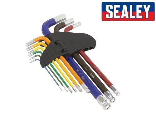 Sealey Premier Long Ball-End Allen Hex Key Set 9pc Colour Coded Multi-coloured - Picture 2 of 3