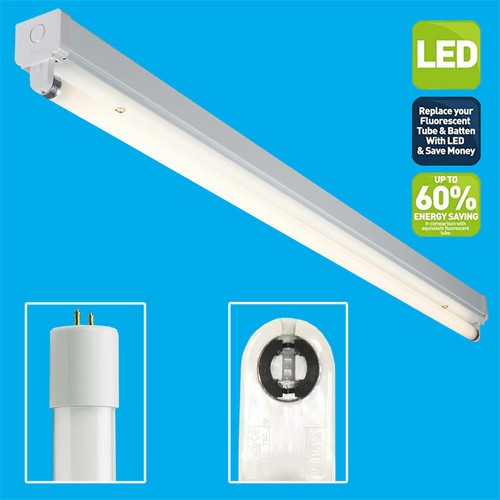 9W (=18W) T8 4000K Cool White 2ft 600mm LED Tube With Batten Included 750lm - Picture 1 of 2