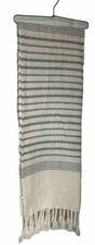 Pure Luxury 100 Linen Throw- Ivory Cream w/ gray stripes 50 x 64 w/fringe New