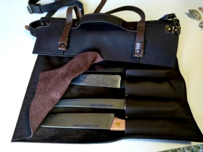 Borsa Per Coltelli Da Chef HONN Knife Roll In Pelle E Tela Cerata - Foto 6