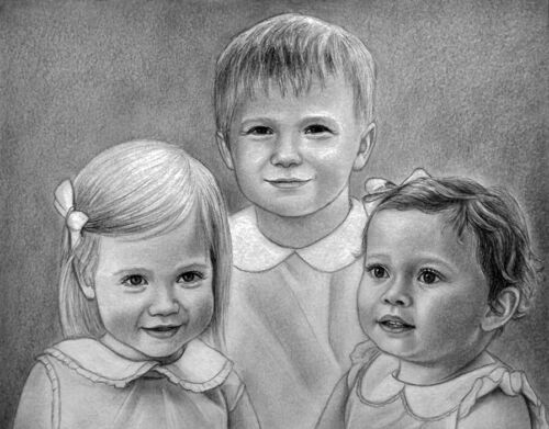 PORTRÄT AUS FOTO 12x16 Zoll maßgeschneidert Kinder realistische Kunstkommission  - Bild 1 von 20