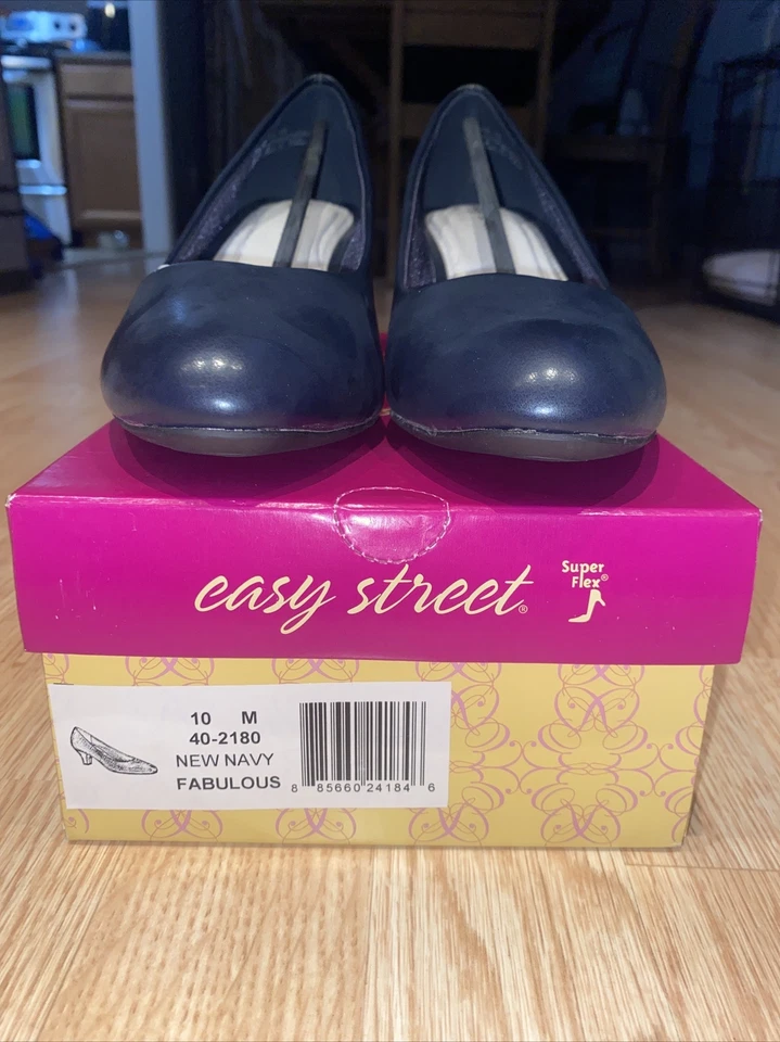 Par de Sapatos Easy Street Feminino Fabulous Pump Novo Azul Marinho Tamanho 10 M - Imagem 2 de 4