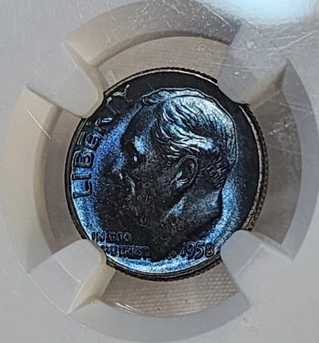 1958 10C Roosevelt Dime NGC MS-66 STUNNING RAINBOW TONING