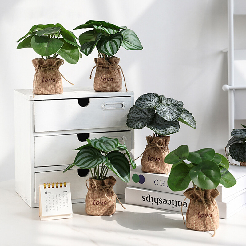 Artificial Plants Bonsai Green Fake Flower Small Potted Tabletop Home Decoration-image