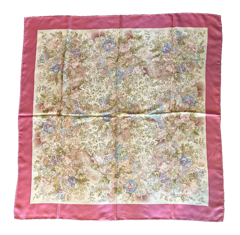 Bufanda Liberty London rosa/azul floral 100 % sarga seda 88x88 cm dobladillos enrollables Foto 3 de 4