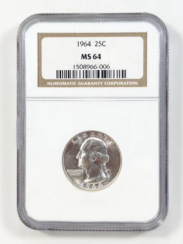 1964 Silver Washington Quarter 25c NGC MS64 Blast White PQ++