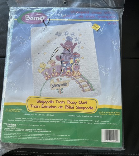 1997 Janlynn BARNEY TRAIN BABY QUILT Stamped Cross Stitch Kit 34” X 43” RARE - Picture 1 of 2