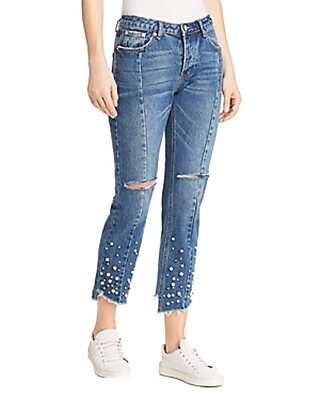 Sunset Spring Women's Embellished Distressed Straight-Leg