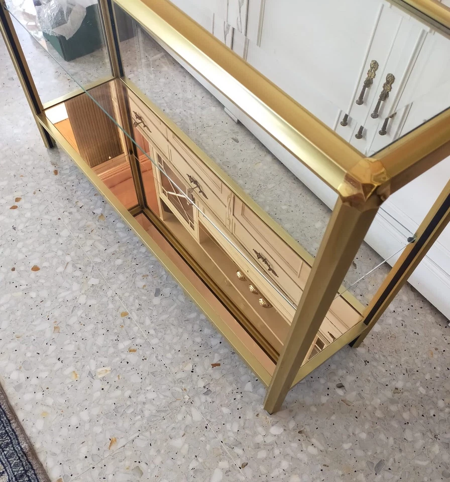 Consola recibidor estructura metal (latón) con estantería de cristal y espejo - Imagen 3 de 3