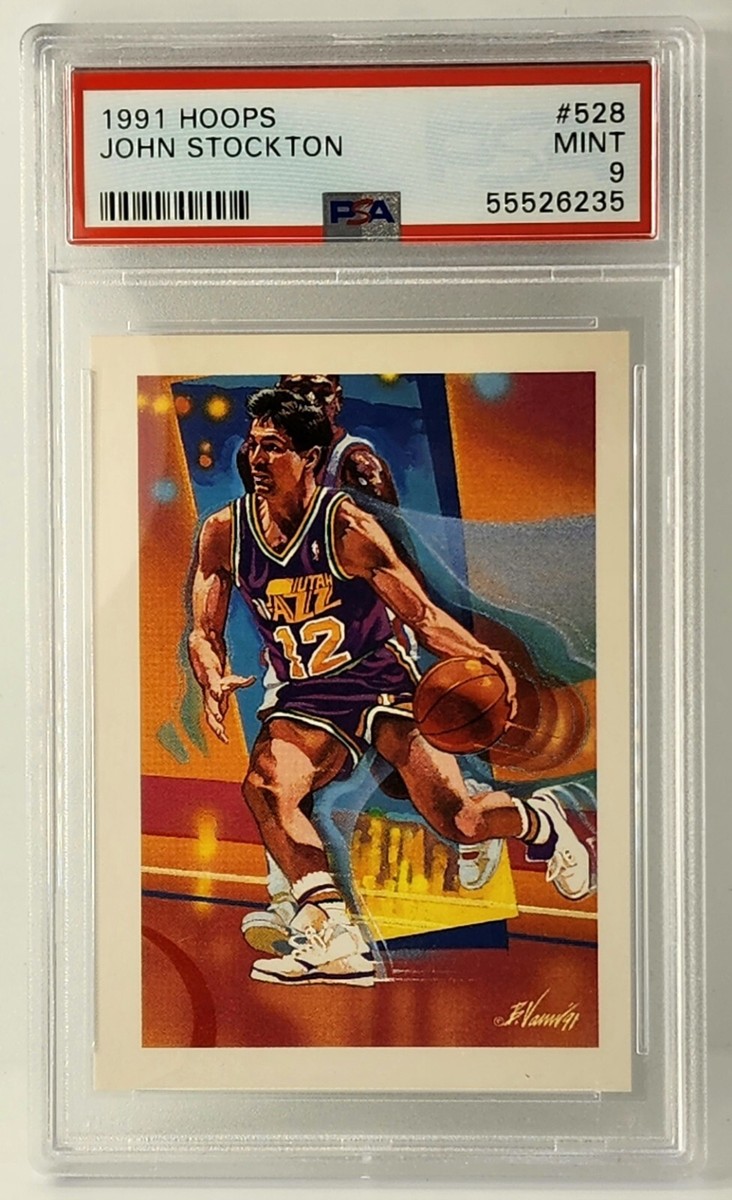 John Stockton 1991 NBA Hoops #528 Bill Vann Illustrated Card PSA 9 