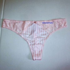Victorias Secret Body by Victoria Satin Lace Thong Panty S L XL Pink Stripe