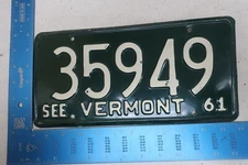 Vermont License Plate Tag 1961 61 35949