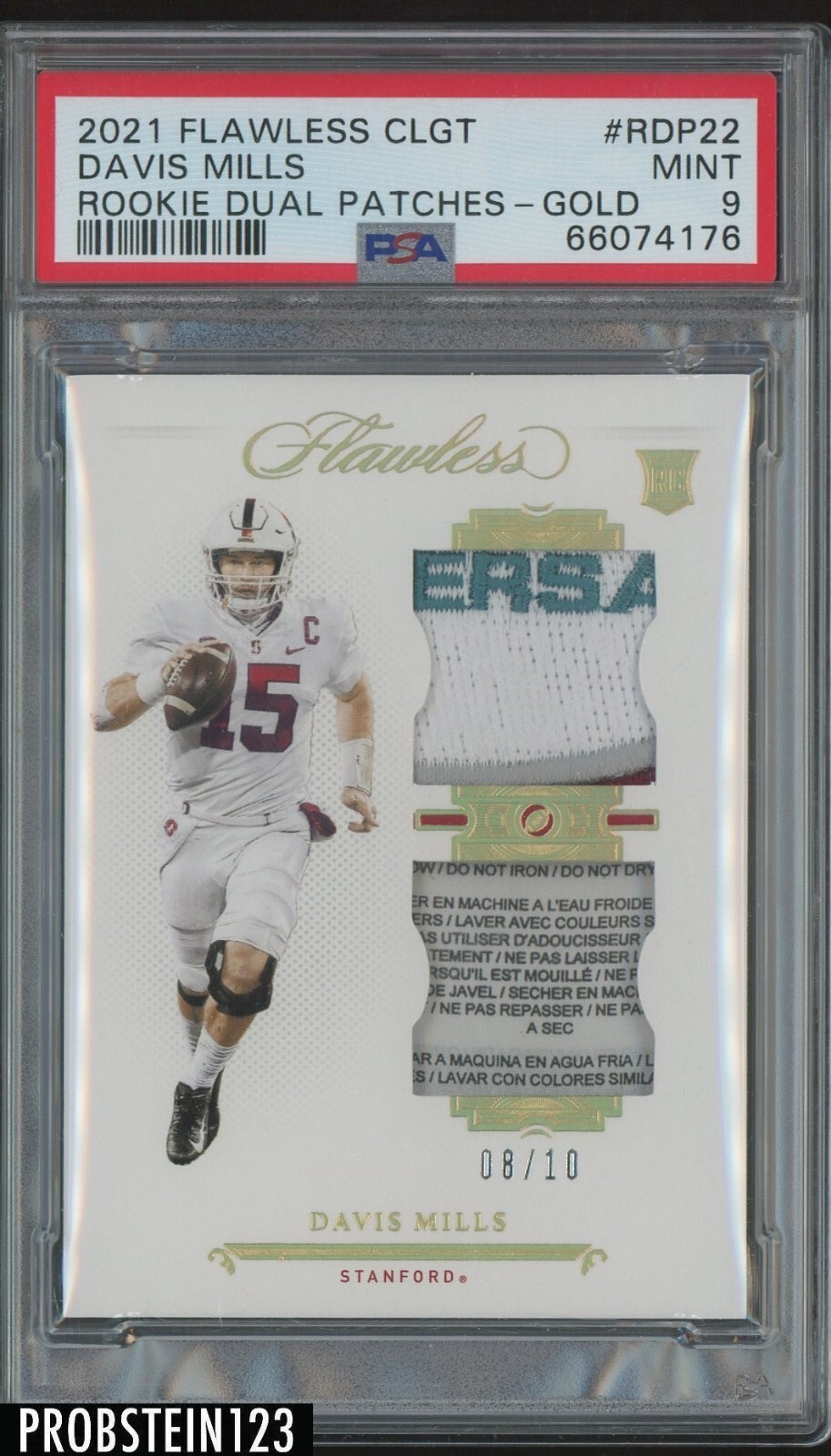 Davis Mills Panini Flawless Collegiate Rookie Dual Patches #RDP22 Gold