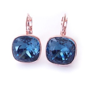 Navy Blue RoseGold Drop Earrings w/ 12mm Cushion Cut Swarovski ... Navy Blue RoseGold Drop Earrings w/ 12mm Cushion Cut Swarovski ...