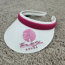 Vtg Tierra del Sol Aruba Golf Resort Visor Texann Texace Womens White Pink USA