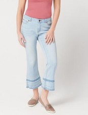 Peace Love World Bleach Wash Denim Boho Flared Cropped Jean Double Layer Hem New