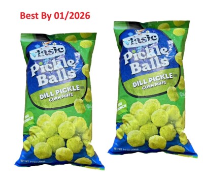 2-PACK Vlasic Pickle Balls Dill Pickle Flavored Corn Puffs Snack Chips 14oz each