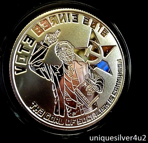 2016 SILVER SHIELD VOTE BERNIE REVERSE PROOF WITH COA AND DISPLAY BOX RARE