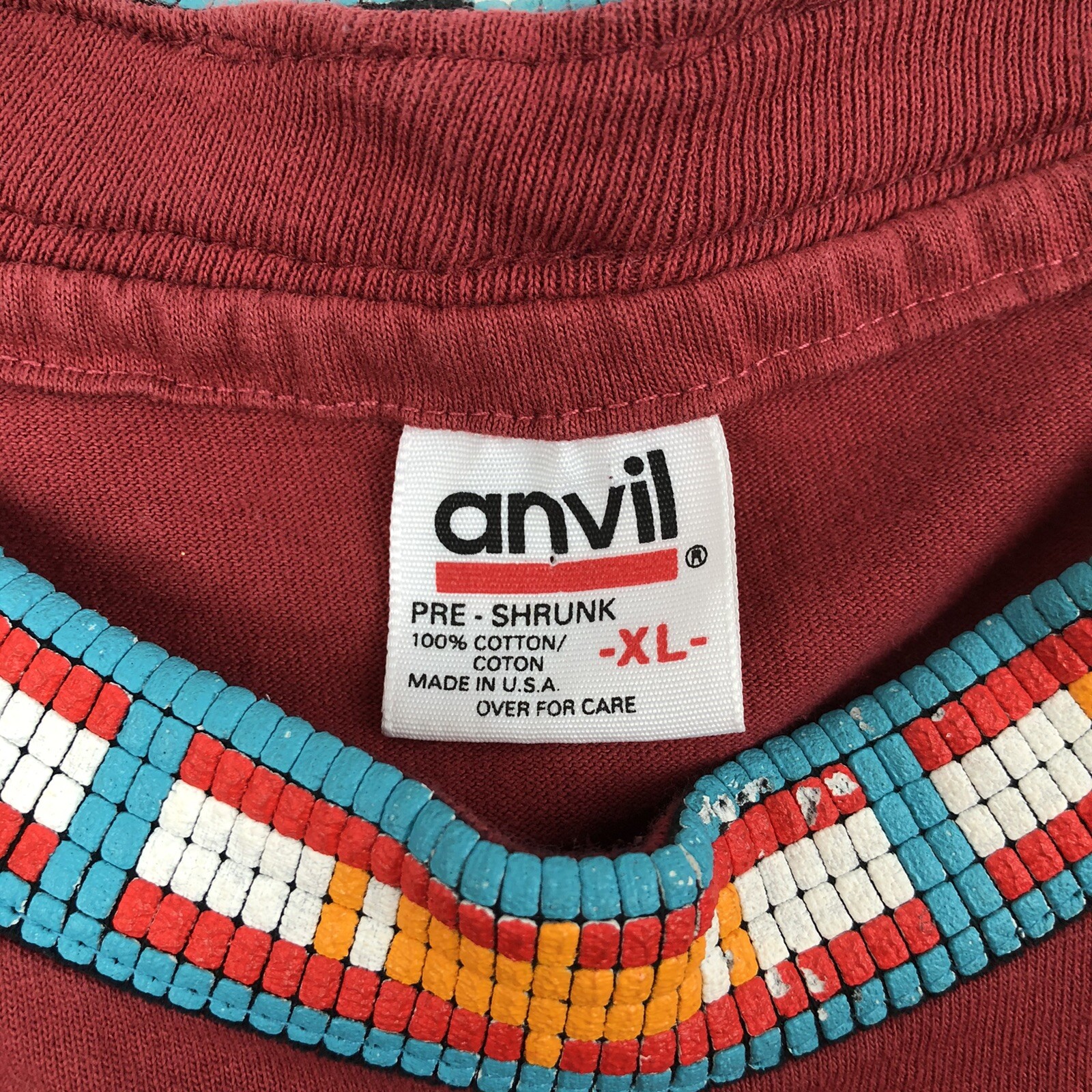 Vintage Anvil Native American Shirt Red Graphic Print… - Gem