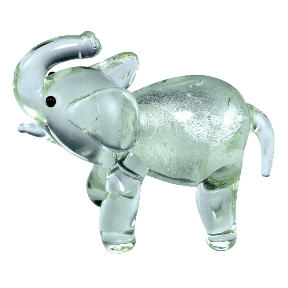 Small Hand Blown Glass Clear Silver Elephant Figurine 2 3/8