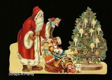 German Embossed Scrap Die Cut - Large Christmas Santa, Toys, & Tree BK5177